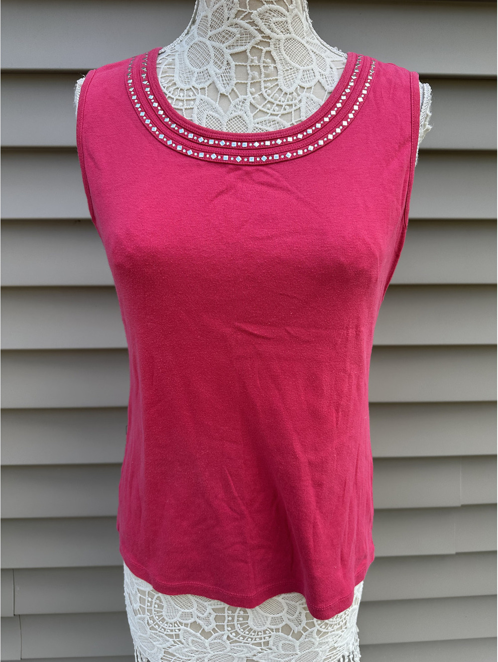 Karen Scott Pink Embellished Sleeveless Cotton Top